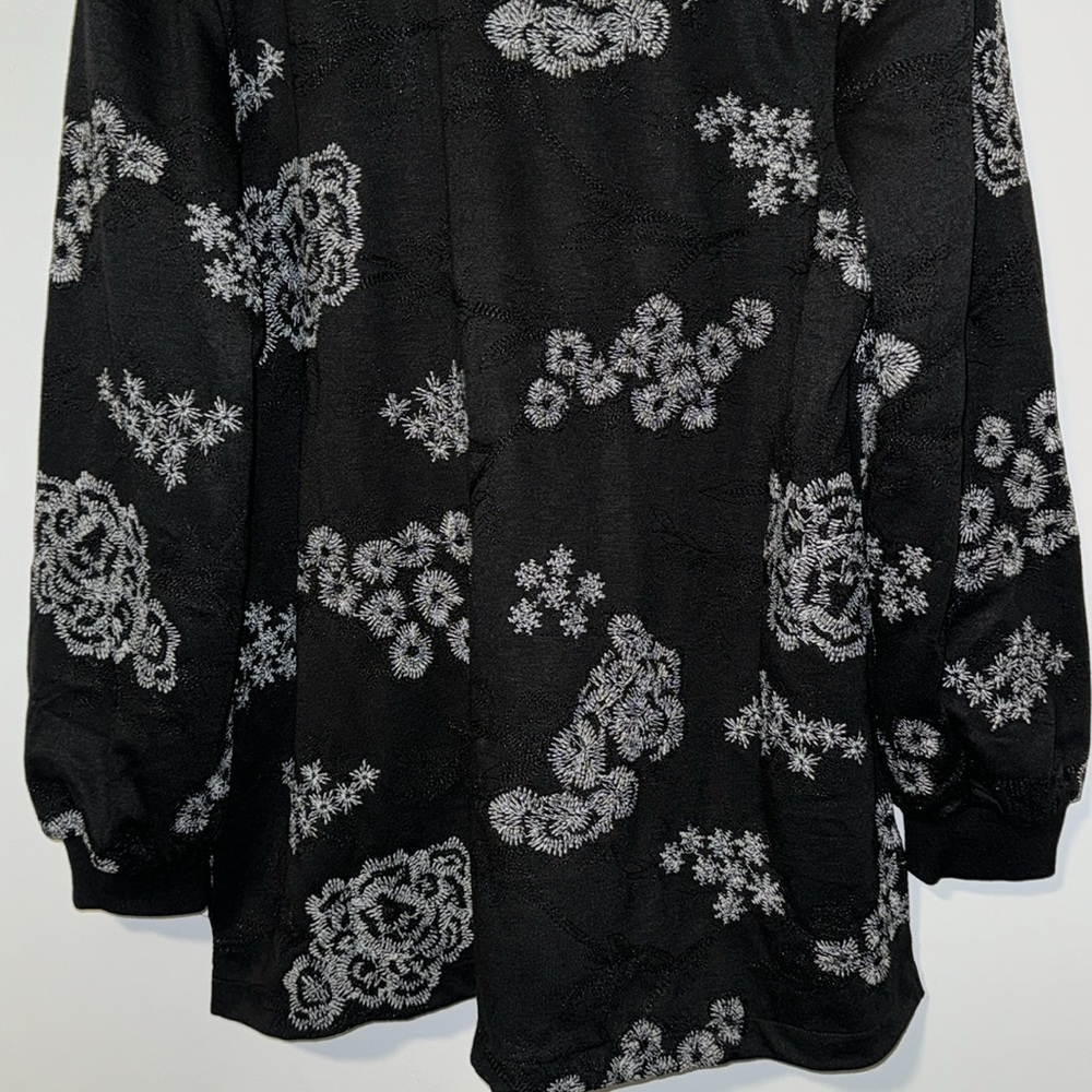 Pearl by Lela Rose Embroidered Jersey V-Neck Tunic Sweatshirt Black Women’s L - Picture 8 of 11